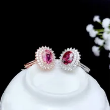 S925 Gold Plated Ring Setting - Double Halo 6x8mm Oval Gemstone/Jade Mounting