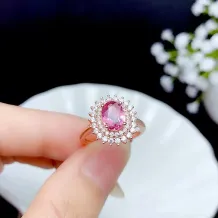 S925 Gold Plated Ring Setting - Double Halo 6x8mm Oval Gemstone/Jade Mounting