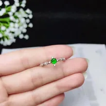 S925 Gold-Plated Ring Setting for 4x4mm Round Jade &amp; Colored Gemstones