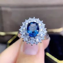 S925 Gold Plated Ring Setting - Marquise Diamond Halo 7x9mm Oval Ruby/Sapphire Mounting