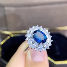 S925 Gold Plated Ring Setting - Marquise Diamond Halo 7x9mm Oval Ruby/Sapphire Mounting