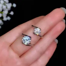 S925 Gold-Plated Ring Settings for 5 (0.5ct), 6.5 (1ct) &amp; 8mm (2ct) Round Moissanite (Unset)