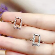 S925 Gold Rectangular Ring Setting For 4x8 5x10 6x12mm Jade