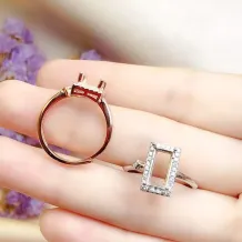 S925 Gold Rectangular Ring Setting For 4x8 5x10 6x12mm Jade