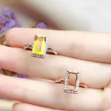 S925 Gold Rectangular Ring Setting For 4x8 5x10 6x12mm Jade
