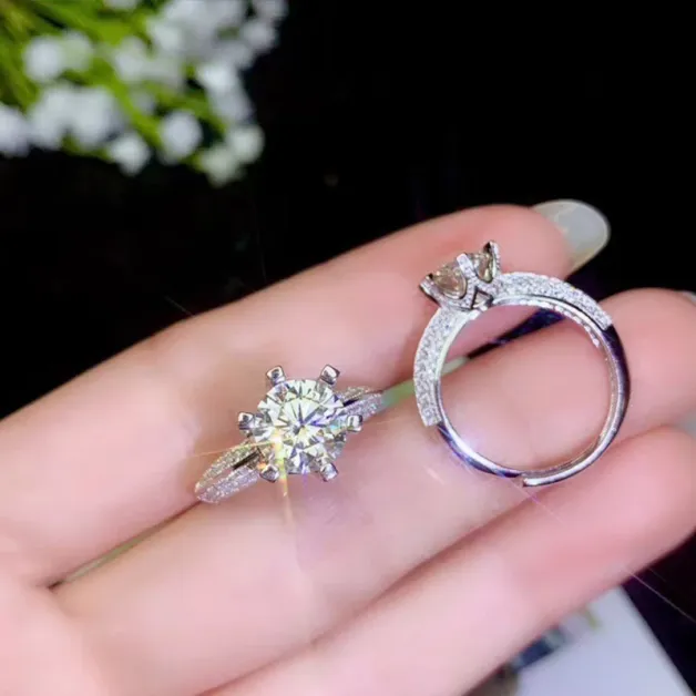 S925 Heavy Gold-Plated Full Pavé Moissanite Ring Settings for 0.5ct 1cT 2ct 3ct Round Stones Unset