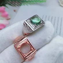 S925 Men's 18K Gold-Plated Ring Setting for 10mm Round Jade/Turquoise