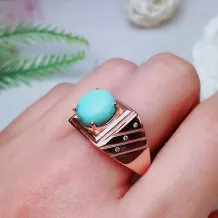 S925 Men's 18K Gold-Plated Ring Setting for 10mm Round Jade/Turquoise