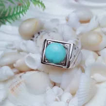 S925 Men's 18K Gold-Plated Ring Setting for 10mm Round Jade/Turquoise