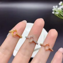 S925 Silver 18K Gold Plated Ring Setting for 6x8mm Oval Gems