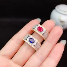 S925 Silver 18K Two-Tone Diamond Ring Setting for 5x7mm Gems