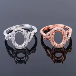 S925 Silver Plated Full Diamond Ring Setting For Oval 7x9mm Garnet Ruby