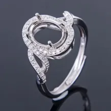 S925 Silver Plated Full Diamond Ring Setting For Oval 7x9mm Garnet Ruby