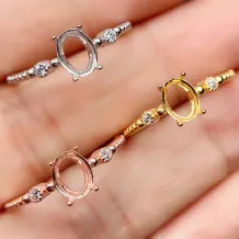 S925 Silver Plated With 18k Gold Ring Setting For 5×7mm/6×8mm Oval-Cut Crystal &amp; Topaz