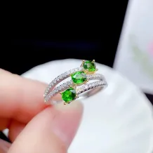 S925 Silver Two-Tone 18K Gold 3-Stone Ring Setting for 3x4mm Gems