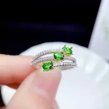 S925 Silver Two-Tone 18K Gold 3-Stone Ring Setting for 3x4mm Gems