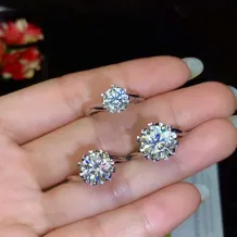 S925 Snowflake-Inspired Twisted 6-Prong Ring Settings for 6.5x6.5 to 9x9mm Round Stones