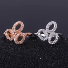 S925 Sterling Silver 18K Gold Plated Adjustable Cluster Ring Setting for 4x6mm Gems