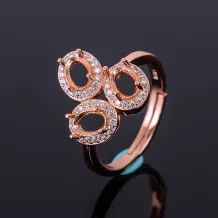 S925 Sterling Silver 18K Gold Plated Adjustable Cluster Ring Setting for 4x6mm Gems