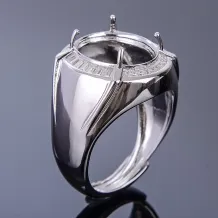 S925 Sterling Silver 18k Gold Plated Oval Ring Setting For 13x15mm Gemstones