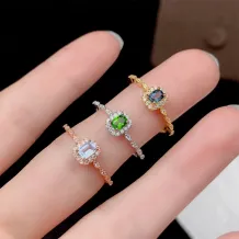 S925 Sterling Silver 18k Gold-Plated Ring Setting 3×4mm Oval-Shaped Colored Gemstones