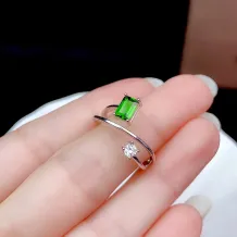 S925 Sterling Silver 18K Gold Plated Square Ring Setting for 4x6mm Gemstones