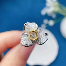 S925 Sterling Silver 18K Two-Tone Gold Plated Floral Halo Ring Setting for 4x5mm Oval Colored Gemstones