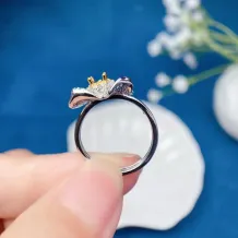 S925 Sterling Silver 18K Two-Tone Gold Plated Floral Halo Ring Setting for 4x5mm Oval Colored Gemstones