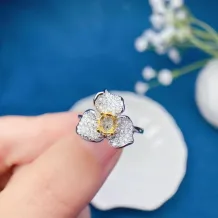 S925 Sterling Silver 18K Two-Tone Gold Plated Floral Halo Ring Setting for 4x5mm Oval Colored Gemstones