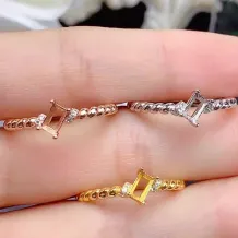 S925 Sterling Silver Adjustable Blank Ring Setting for 3x5mm Rectangular Gems