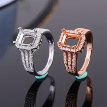 S925 Sterling Silver Adjustable Full-Diamond Ring Setting for 6x8mm Square Gems