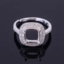 S925 Sterling Silver Adjustable Full-Diamond Ring Setting for Cushion-Cut Gems (6/7/8mm)