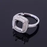 S925 Sterling Silver Adjustable Full-Diamond Ring Setting for Cushion-Cut Gems (6/7/8mm)