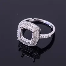 S925 Sterling Silver Adjustable Full-Diamond Ring Setting for Cushion-Cut Gems (6/7/8mm)