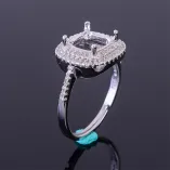 S925 Sterling Silver Adjustable Full-Diamond Ring Setting for Cushion-Cut Gems (6/7/8mm)