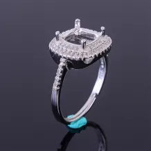 S925 Sterling Silver Adjustable Full-Diamond Ring Setting for Cushion-Cut Gems (6/7/8mm)
