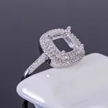 S925 Sterling Silver Adjustable Full-Diamond Ring Setting for Cushion-Cut Gems (6/7/8mm)