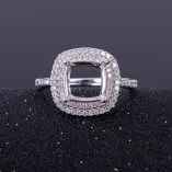 S925 Sterling Silver Adjustable Full-Diamond Ring Setting for Cushion-Cut Gems (6/7/8mm)