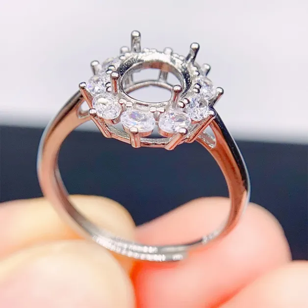 S925 Sterling Silver Adjustable Luxury Ring Setting for 7x9mm & 8x10mm Oval Gems