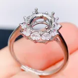 S925 Sterling Silver Adjustable Luxury Ring Setting for 7x9mm & 8x10mm Oval Gems