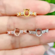 S925 Sterling Silver Adjustable Ring Setting for 5x7mm Gemstones