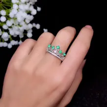 S925 Sterling Silver Crown-Style Openwork Ring Setting for 5 3x3mm Round Jade &amp; Colored Gemstones