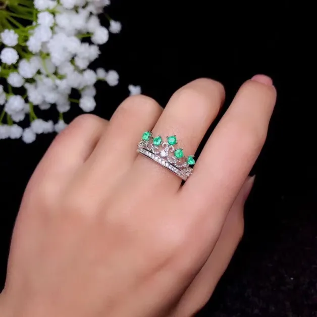 S925 Sterling Silver Crown-Style Openwork Ring Setting for 5 3x3mm Round Jade & Colored Gemstones