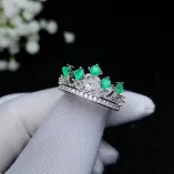 S925 Sterling Silver Crown-Style Openwork Ring Setting for 5 3x3mm Round Jade & Colored Gemstones