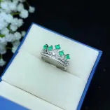 S925 Sterling Silver Crown-Style Openwork Ring Setting for 5 3x3mm Round Jade & Colored Gemstones