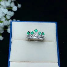 S925 Sterling Silver Crown-Style Openwork Ring Setting for 5 3x3mm Round Jade &amp; Colored Gemstones