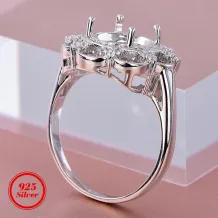 S925 Sterling Silver Empty Ring Mount For Inlaid Oval 8*10mm Colored Gemstone