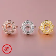 S925 Sterling Silver Empty Ring Mount For Inlaid Oval 8*10mm Colored Gemstone