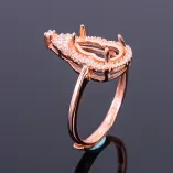 S925 Sterling Silver Floral Heart & Gourd Ring Setting with Diamond Halo 6x11mm Gemstones