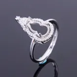 S925 Sterling Silver Floral Heart & Gourd Ring Setting with Diamond Halo 6x11mm Gemstones